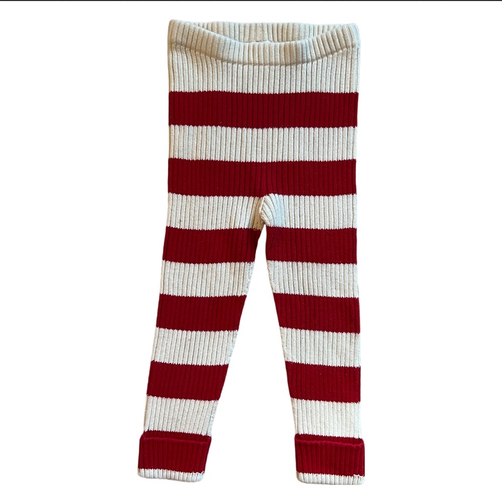 Hanna Andersson Christmas holiday red and white ribbed pants size 85 2T